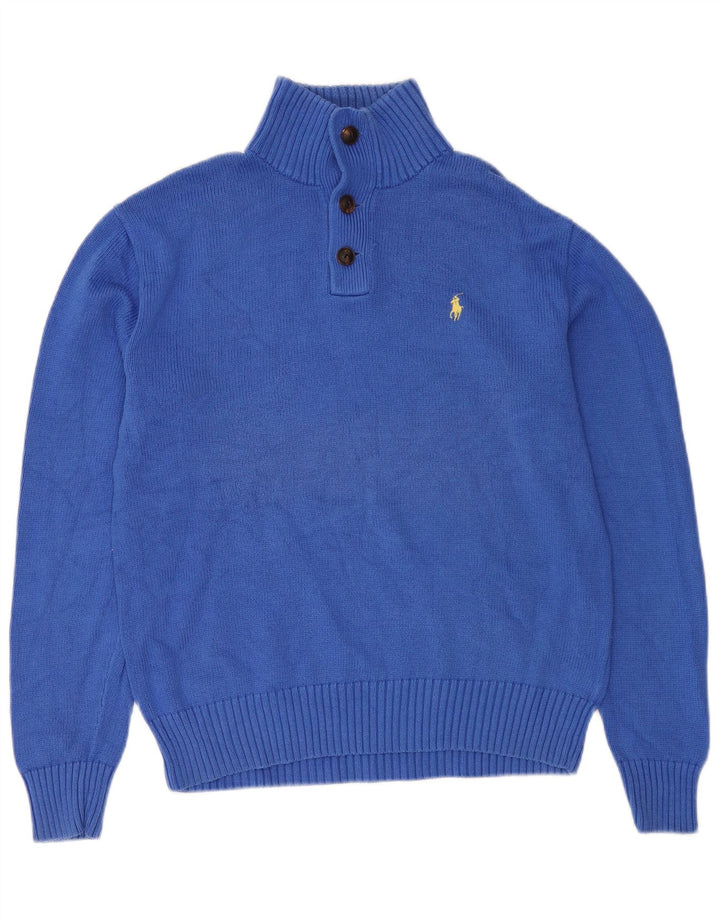 POLO RALPH LAUREN Ανδρικό πουλόβερ με κουμπιά λαιμόκοψη μεσαίου μπλε βαμβακερό