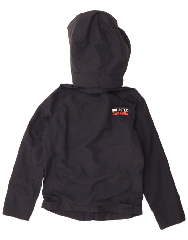 Hollister Boys Hooded Rain Jacket 13-14 Years Small Navy Blue Polyester