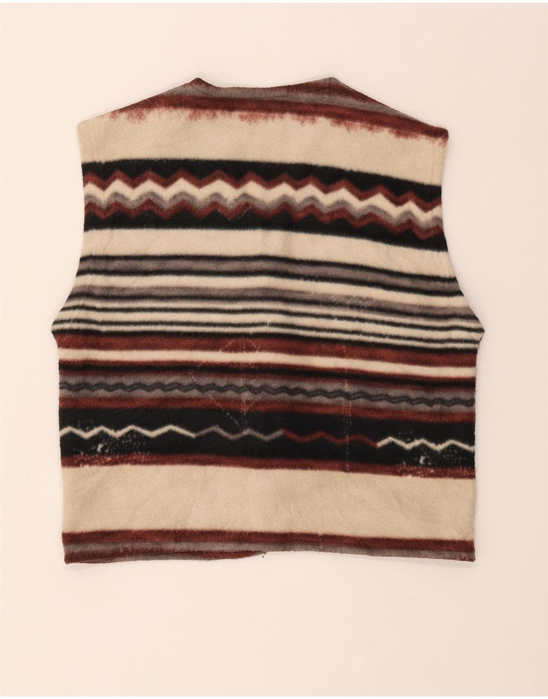 VINTAGE Γυναικεία Duffle Fleece Gilet UK 14 μεσαία πολύχρωμα ριγέ