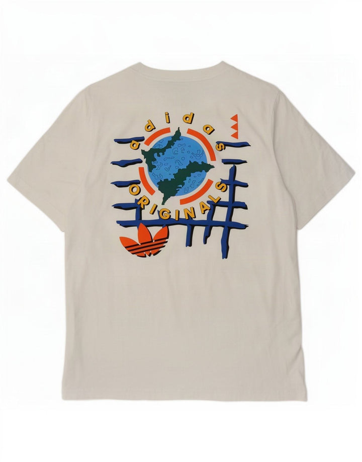 Ανδρικό γραφικό T-Shirt Adidas Top από μεσαίο λευκό βαμβακερό