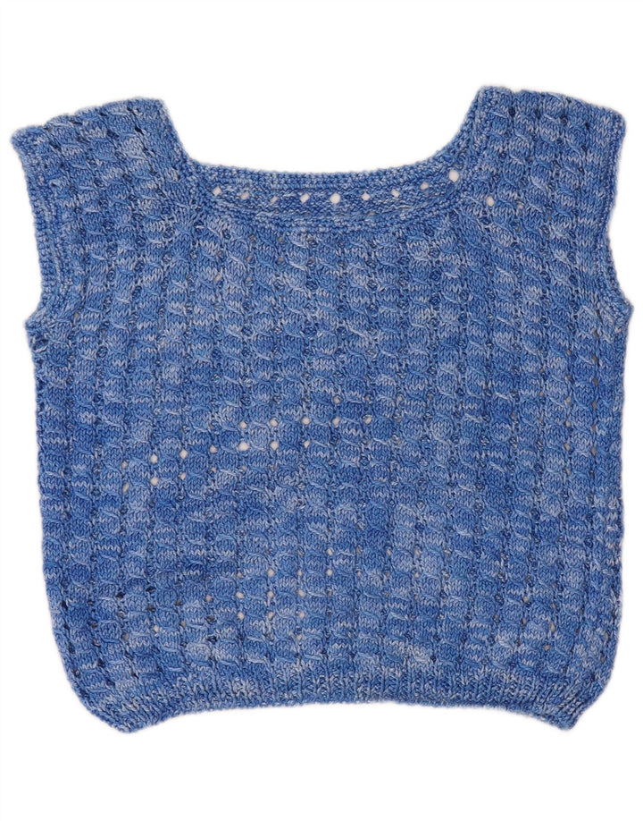 VINTAGE Γυναικείο Crop Crochet Vest Tank Top UK 14 Medium Blue