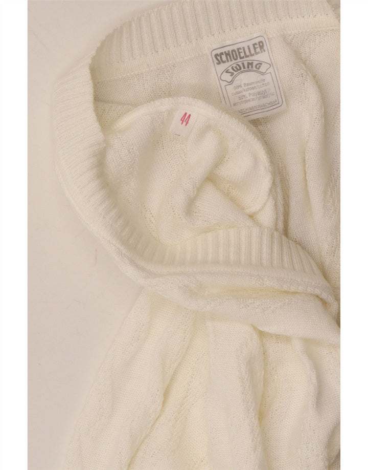 SCHOELLER Womens Short Sleeve Cardigan Sweater IT 44 Medium White Cotton Vintage Schoeller and Second-Hand Schoeller from Messina Hembry 
