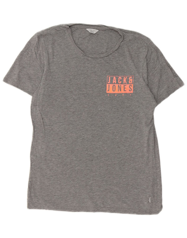 JACK & JONES Ανδρικό γραφικό T-Shirt Top Μικρό γκρι βαμβακερό