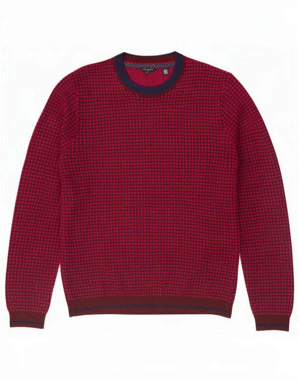 Ted Baker Mens Crew Neck Jumper Sweater Size 4 Large Burgundy Spotted Wool
