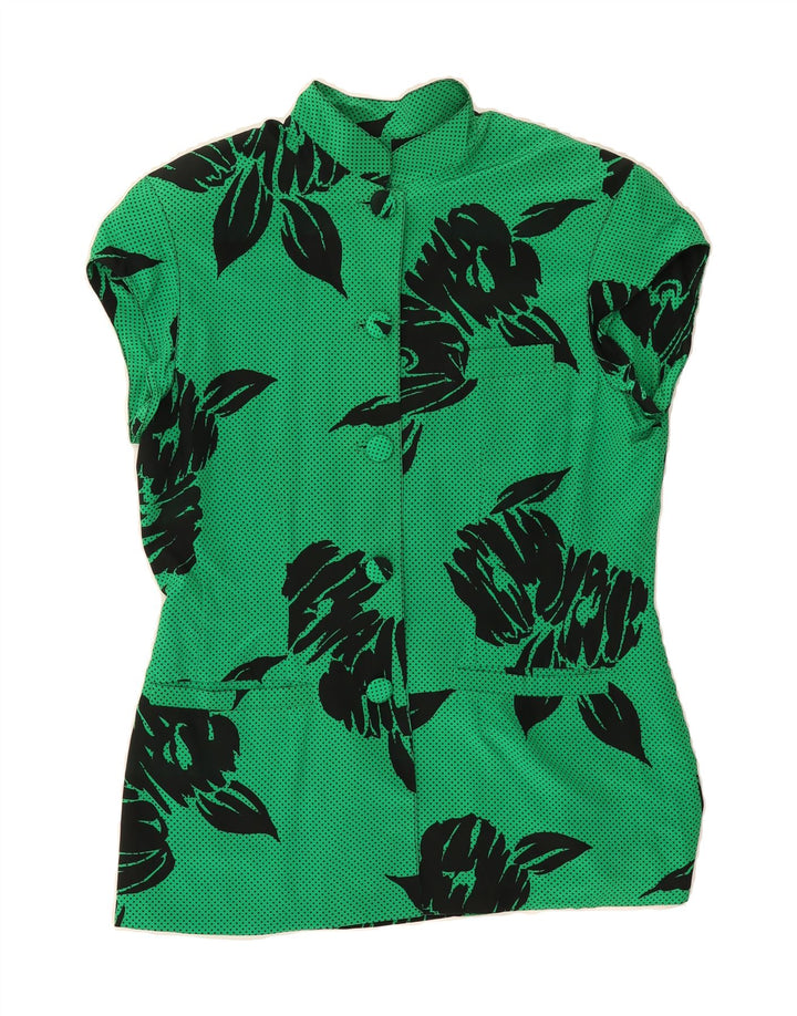 VINTAGE Womens 5 Button Blazer Jacket UK 14 Medium Green Floral Vintage Vintage and Second-Hand Vintage from Messina Hembry 
