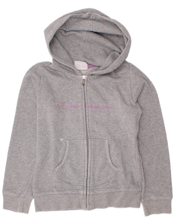 Champion Girls Graphic Zip Hoodie πουλόβερ 7-8 ετών Small Grey Flecked