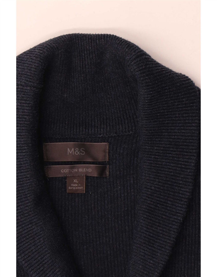 Ανδρικό πουλόβερ με ζακέτα Marks & Spencer XL Navy Blue Cotton