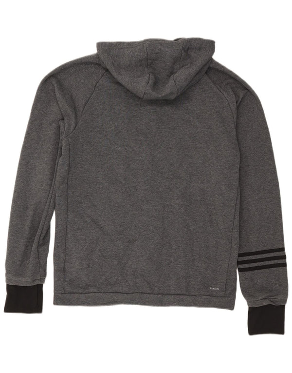 Ανδρικό πουλόβερ Adidas Climalite με κουκούλα με φερμουάρ, μεγάλο γκρι βαμβακερό χρώμα