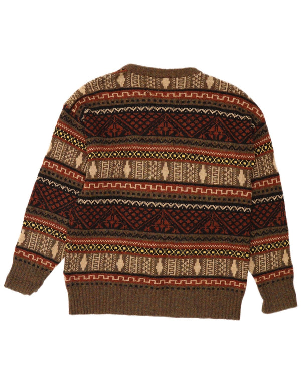 ESKIMO Γυναικείο πουλόβερ με λαιμόκοψη UK 18 XL καφέ Fair Isle New Wool