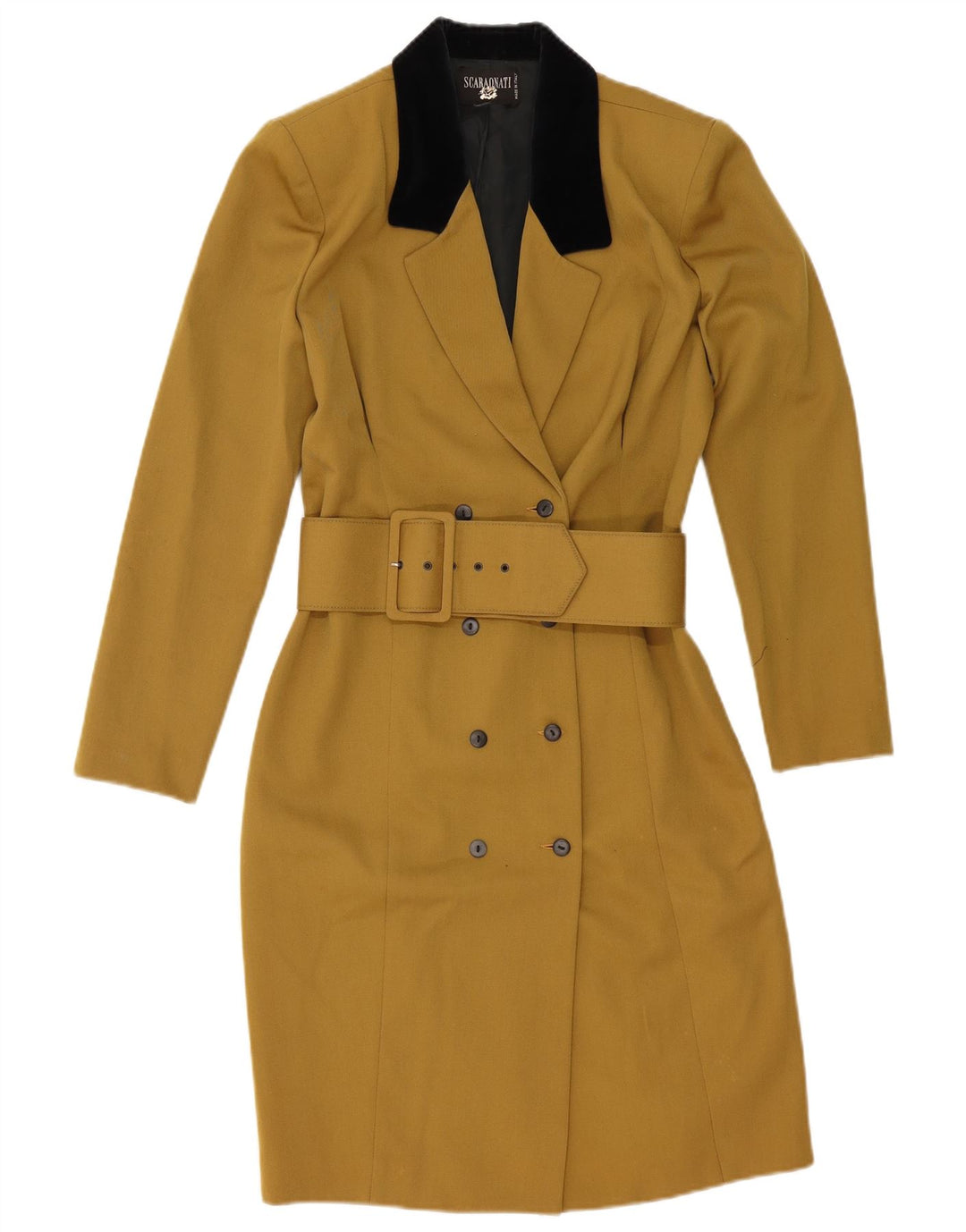 Vintage γυναικείο παλτό με διπλό στήθος IT 44 Medium Khaki Colourblock μαλλί