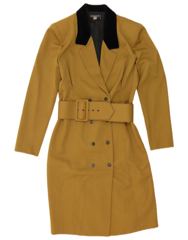 Vintage γυναικείο παλτό με διπλό στήθος IT 44 Medium Khaki Colourblock μαλλί