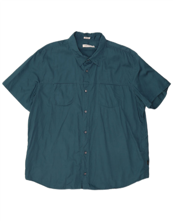 CALVIN KLEIN Mens Short Sleeve Shirt 2XL Blue Cotton