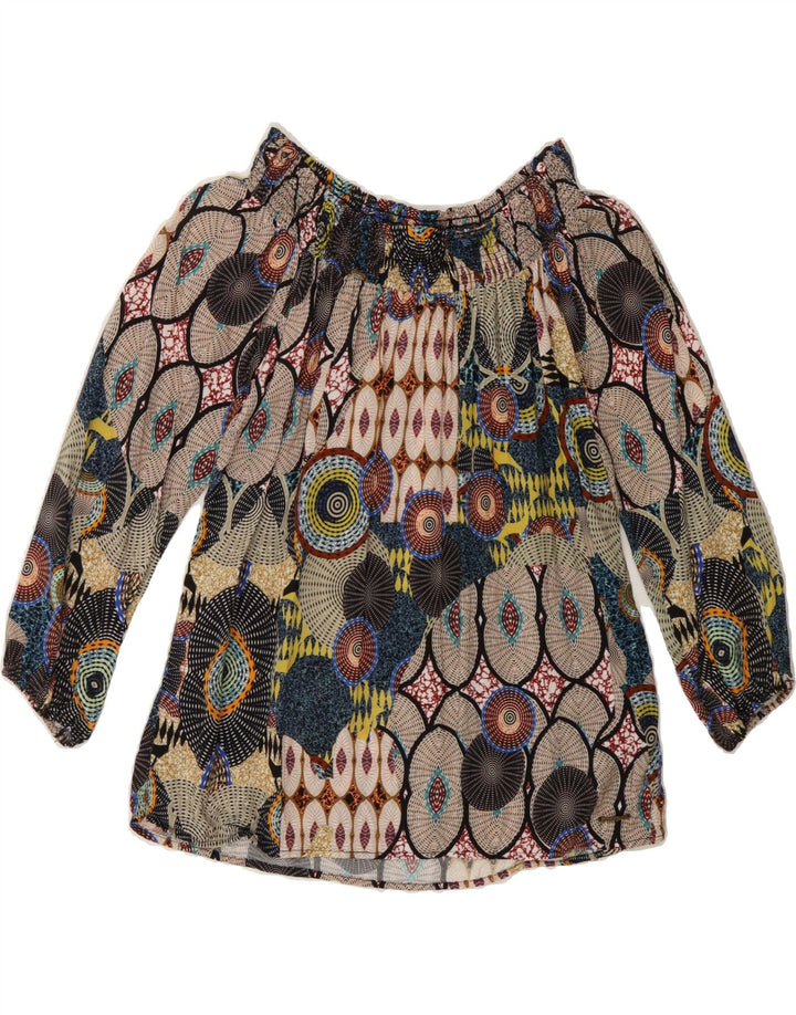 DESIGUAL Womens Abstract Pattern Blouse Top UK 6 XS Beige Geometric Vintage Desigual and Second-Hand Desigual from Messina Hembry 