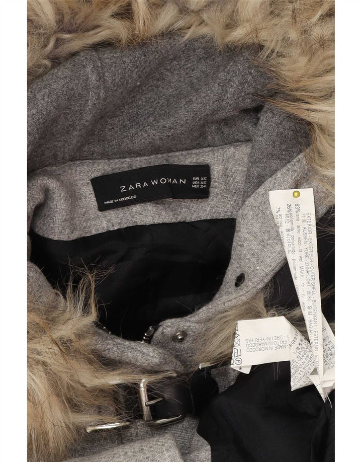 Zara Γυναικείο μπουφάν Duffle με κουκούλα UK 6 XS γκρι μαλλί