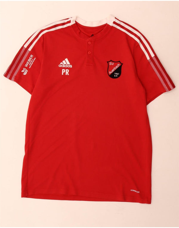 Ανδρικό γραφικό μπλουζάκι Adidas Aeroready Κορυφαίο μεσαίο κόκκινο χρώμα, βαμβακερό