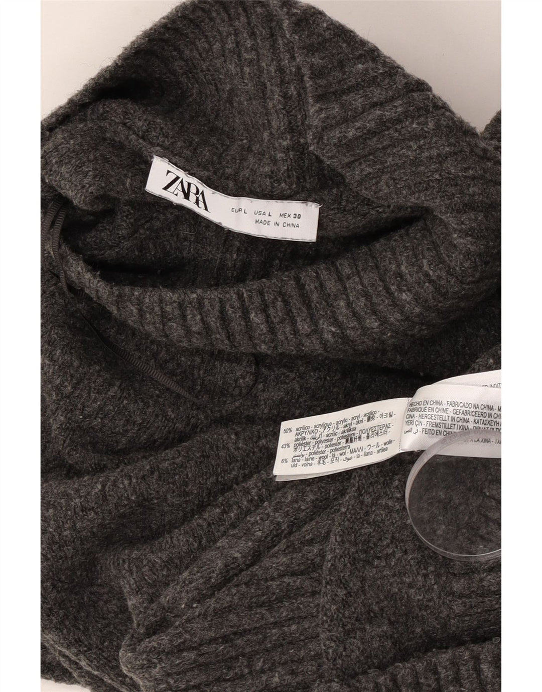 Zara Γυναικείο πουλόβερ με λαιμόκοψη μεγάλου μεγέθους χελώνας UK 16 Large Grey