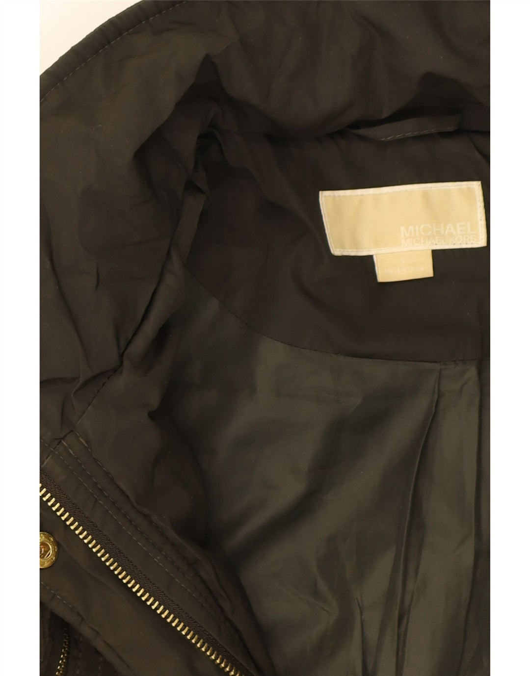 MICHAEL KORS Womens Hooded Quilted Jacket UK 14 Medium Khaki Polyester Vintage Michael Kors and Second-Hand Michael Kors from Messina Hembry 