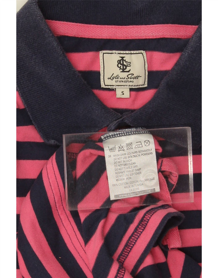 LYLE & SCOTT Mens Polo Shirt Small Pink Striped Cotton
