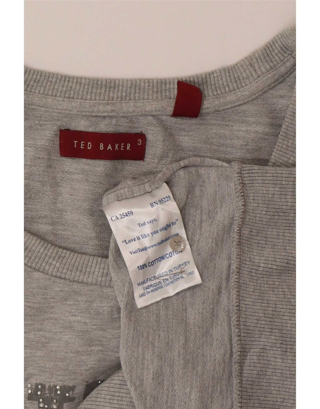 Γυναικείο κοντομάνικο γραφικό φούτερ Ted Baker Jumper Μέγεθος 3 Μεσαίο γκρι