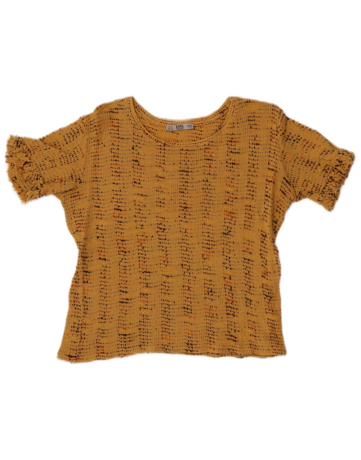 Zara Γυναικεία Μπλούζα Crop Top UK 10 Small Beige ριγέ