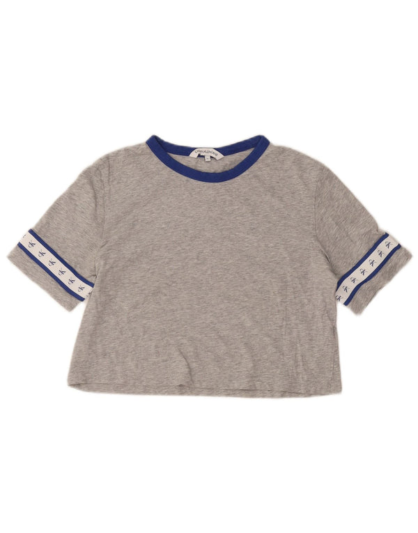 CALVIN KLEIN Γυναικείο Crop Graphic T-shirt Top UK 6 XS Γκρι βαμβακερό