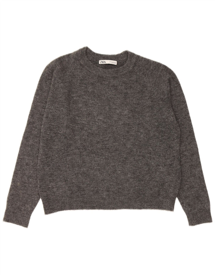 Zara Γυναικείο πουλόβερ με λαιμόκοψη UK 14 Medium Grey Nylon