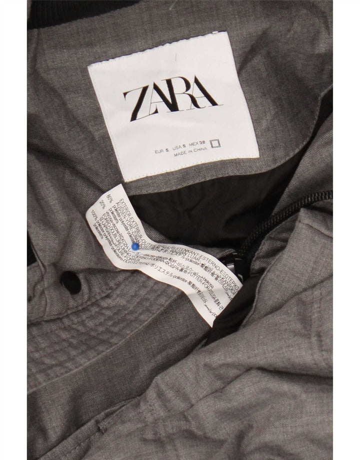 Zara Ανδρικό παλτό με κουκούλα UK 36 Small Grey Polyester
