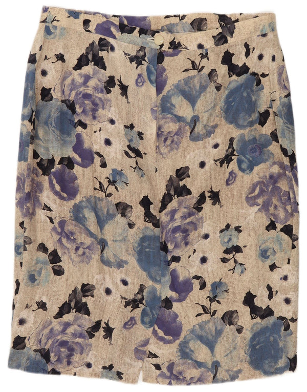 Vintage γυναικεία ίσια φούστα IT 48 XL W34 Πολύχρωμο Floral μετάξι
