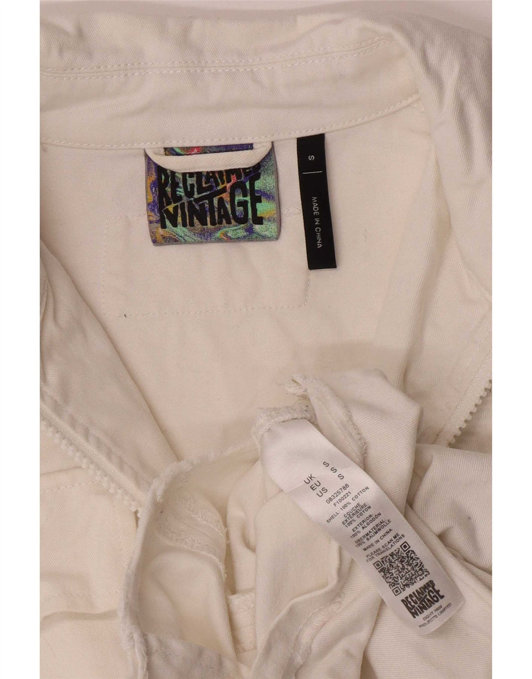 Vintage Γυναικείο Crop Τζιν Μπουφάν UK 10 Small White Cotton