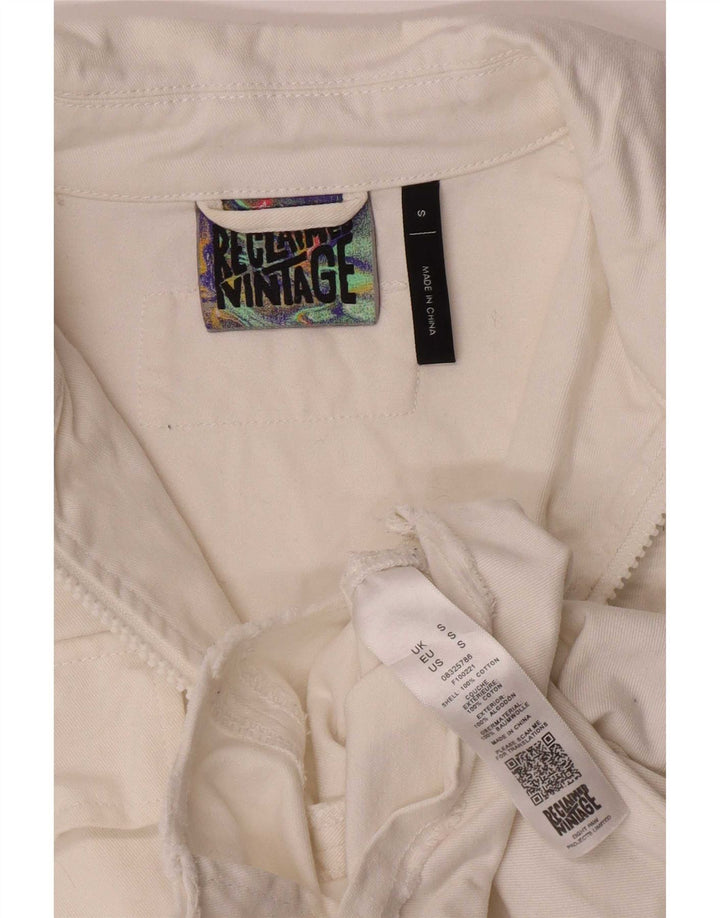 Vintage Γυναικείο Crop Τζιν Μπουφάν UK 10 Small White Cotton