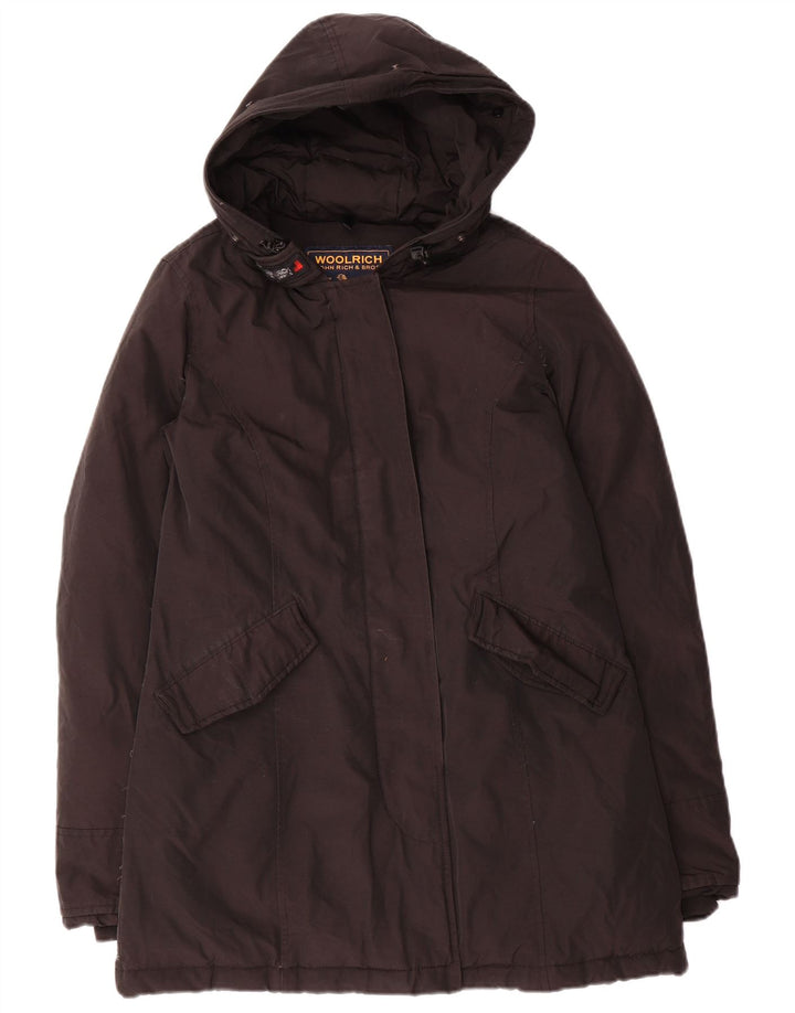 Woolrich Γυναικείο παλτό με κουκούλα UK 10 Small μαύρο βαμβακερό