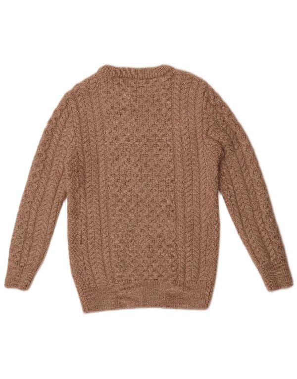 Vintage γυναικείο πουλόβερ με λαιμό σκάφος UK 10 Small Beige Wool Merino