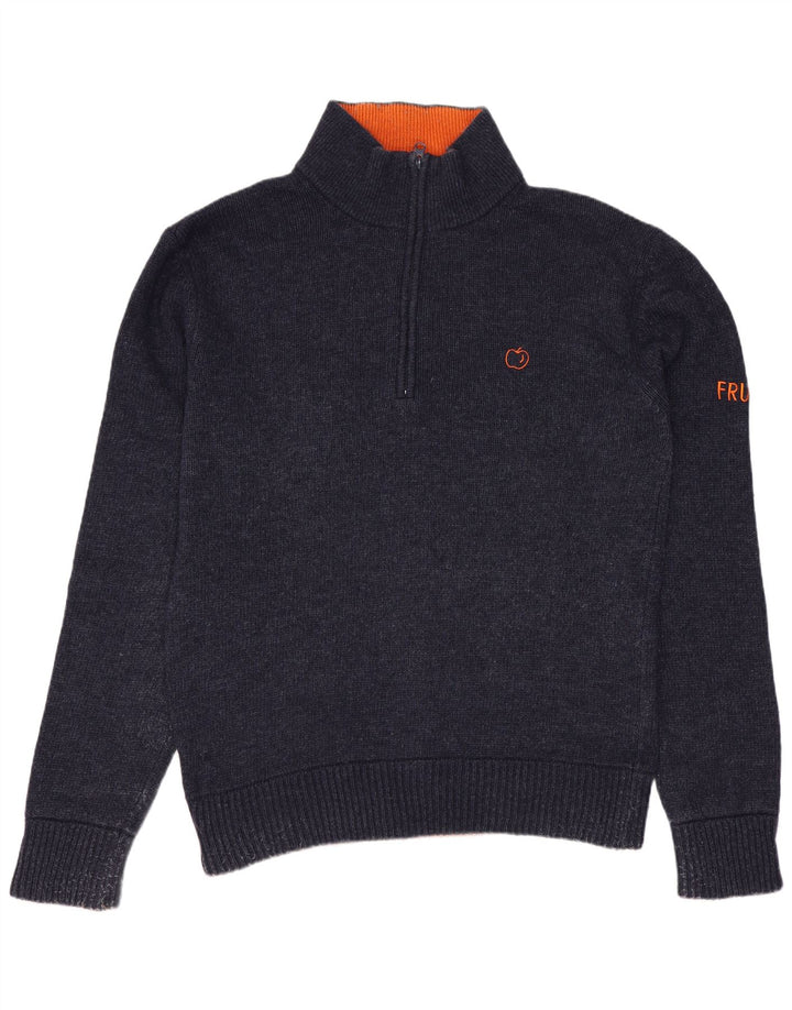 Ανδρικό πουλόβερ με λαιμόκοψη με φερμουάρ VINTAGE Μαλλί μεσαίου μπλε ναυτικού