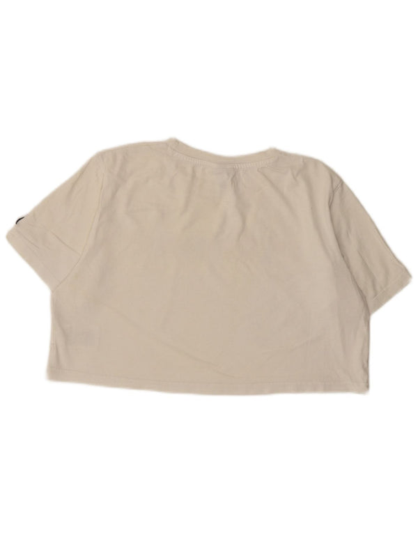 Ellesse Γυναικείο Crop Graphic T-Shirt Top UK 12 Μέτριο λευκό βαμβακερό