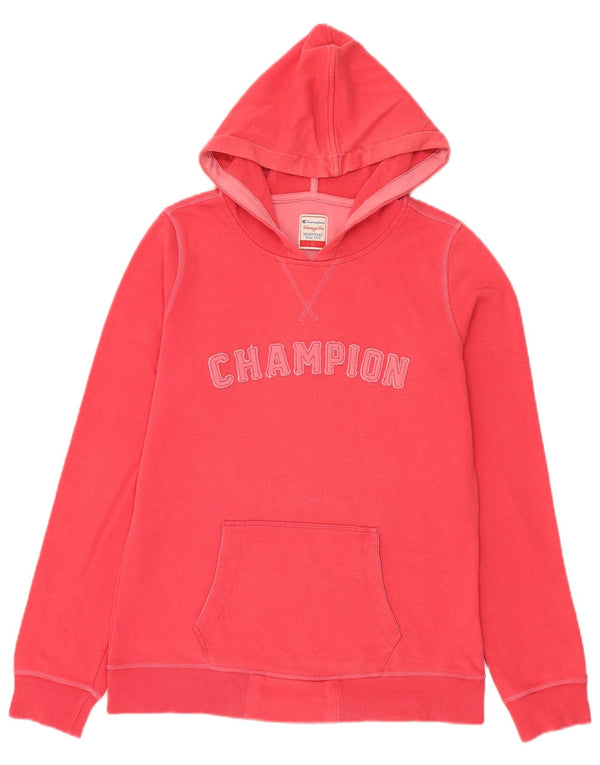 Champion Womens Graphic Hoodie Jumper UK 14 Large Pink Cotton