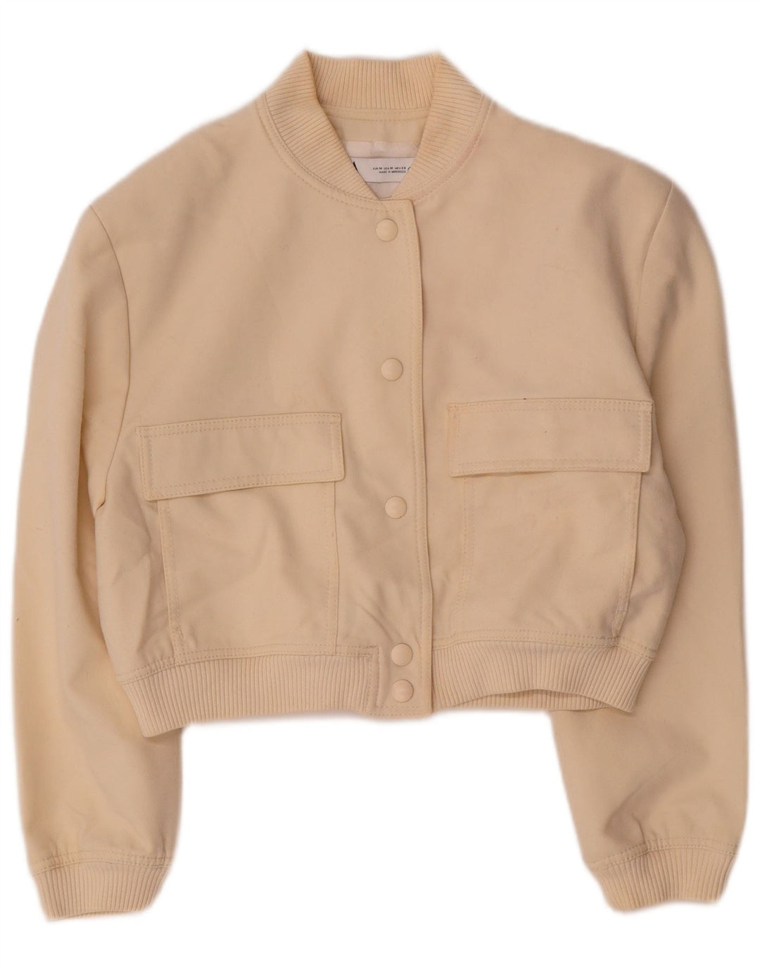 Zara Γυναικείο Crop Bomber Jacket UK 14 Medium Beige Viscose
