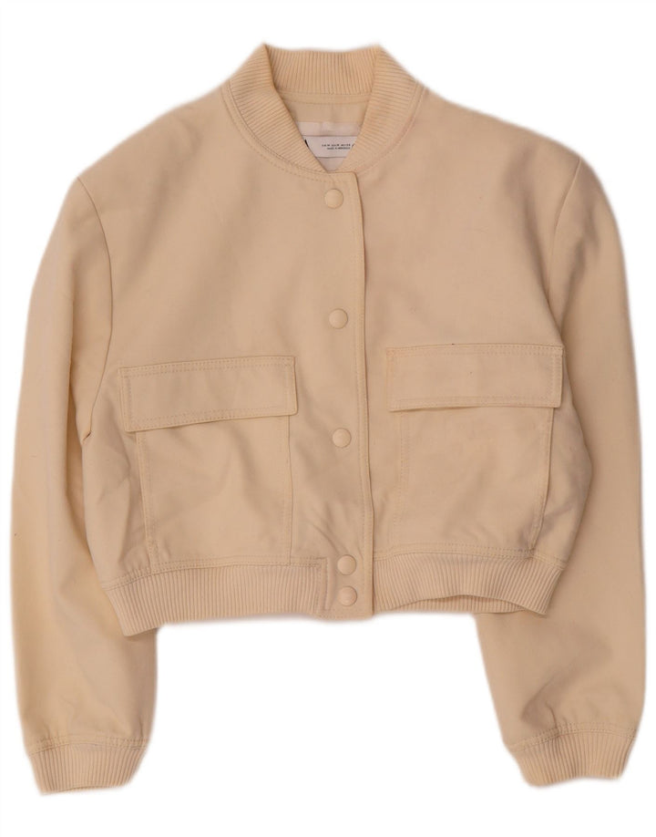 Zara Γυναικείο Crop Bomber Jacket UK 14 Medium Beige Viscose