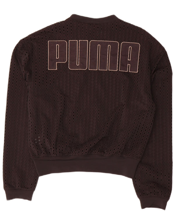 PUMA Womens Oversized Crop Graphic Tracksuit Top Jacket UK 10 Small Black