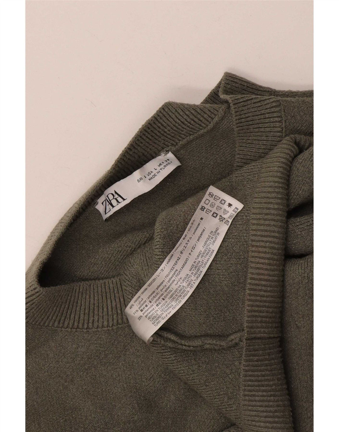 Zara γυναικείο πουλόβερ με λαιμό και λαιμό μεγάλου μεγέθους UK 16 χακί βισκόζη