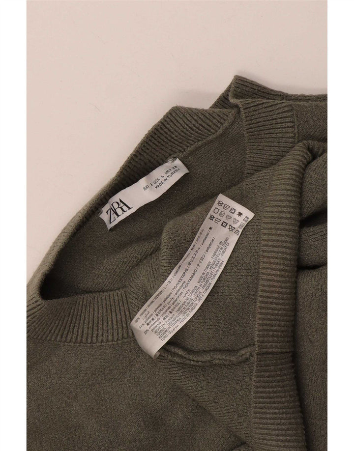 Zara γυναικείο πουλόβερ με λαιμό και λαιμό μεγάλου μεγέθους UK 16 χακί βισκόζη