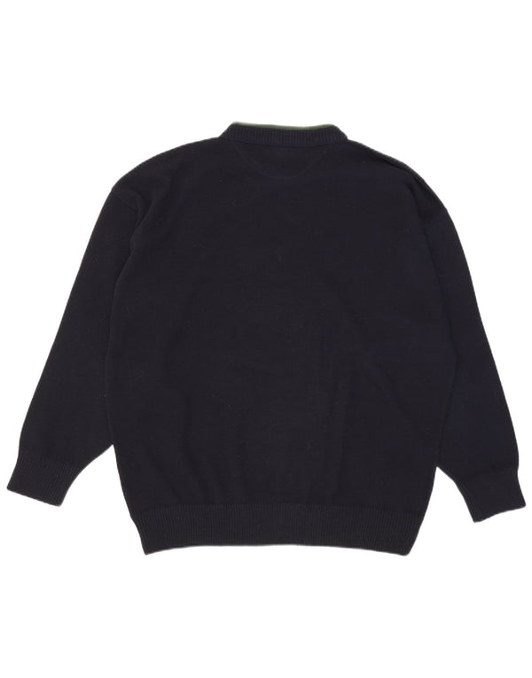 Alexander's Mens Graphic Crew Neck Jumper πουλόβερ 2XL Navy Blue Wool