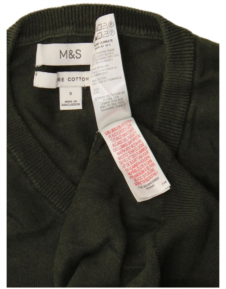 Marks & Spencer Ανδρικό πουλόβερ με λαιμόκοψη, μικρό πράσινο βαμβακερό
