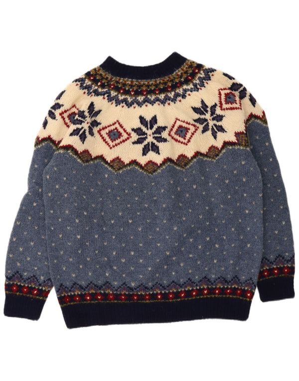 Sevres Mens Knitted by Hand Turtle Neck Jumper Sweater Large Blue Fair Isle