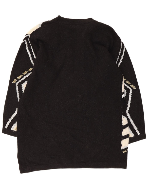 Vintage γυναικείο φόρεμα μπλούζας UK 16 Large Black Geometric Lambswool