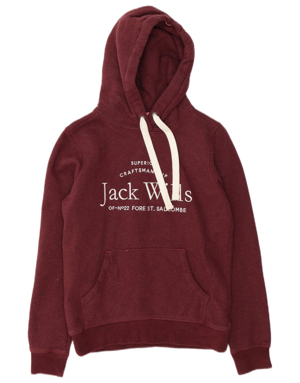 Jack Wills Γυναικείο Γραφικό Φούτερ με κουκούλα UK 8 Μικρό βαμβακερό μπορντό