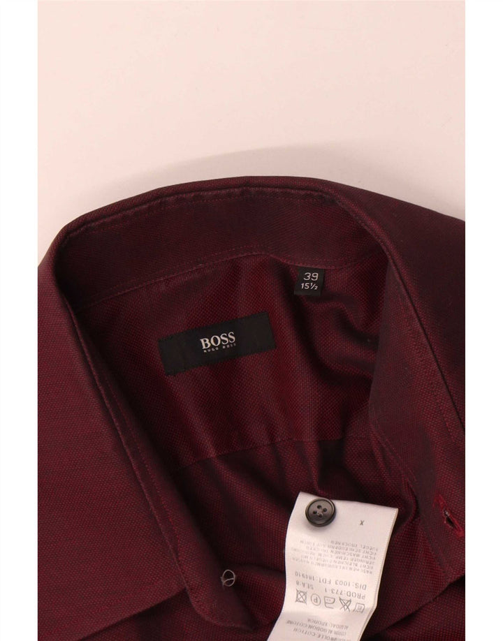 Ανδρικό πουκάμισο Hugo Boss 39 15 1/2 μεσαίο βαμβακερό μπορντό