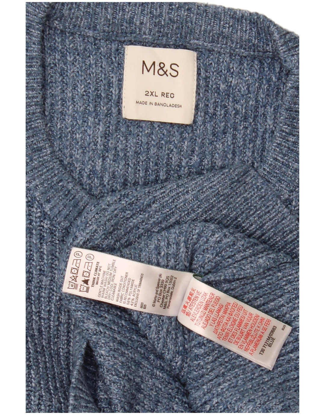 Marks & Spencer Ανδρικό πουλόβερ με λαιμόκοψη 2XL από πολυαμίδιο σε μπλε φλύκταινες