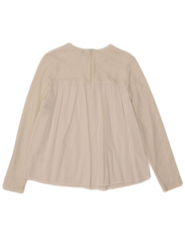 Benetton Girls Long Sleeve Blouse Top 13-14 Years 3XL White Floral Cotton