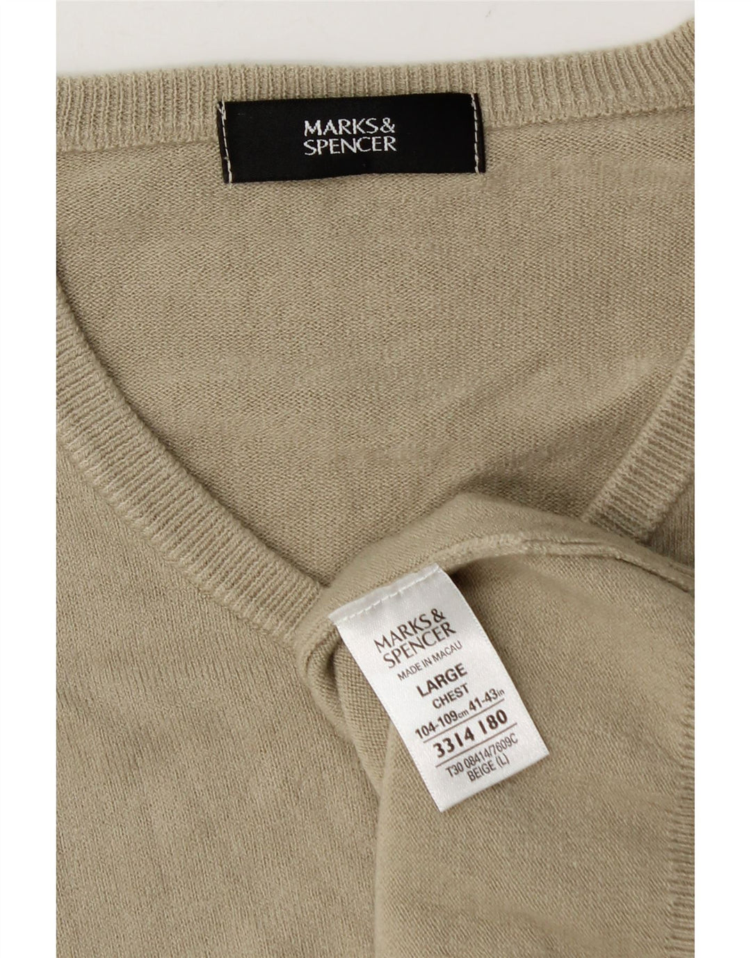 Marks & Spencer Ανδρικό πουλόβερ με λαιμόκοψη με λαιμόκοψη Μεγάλο μπεζ ακρυλικό