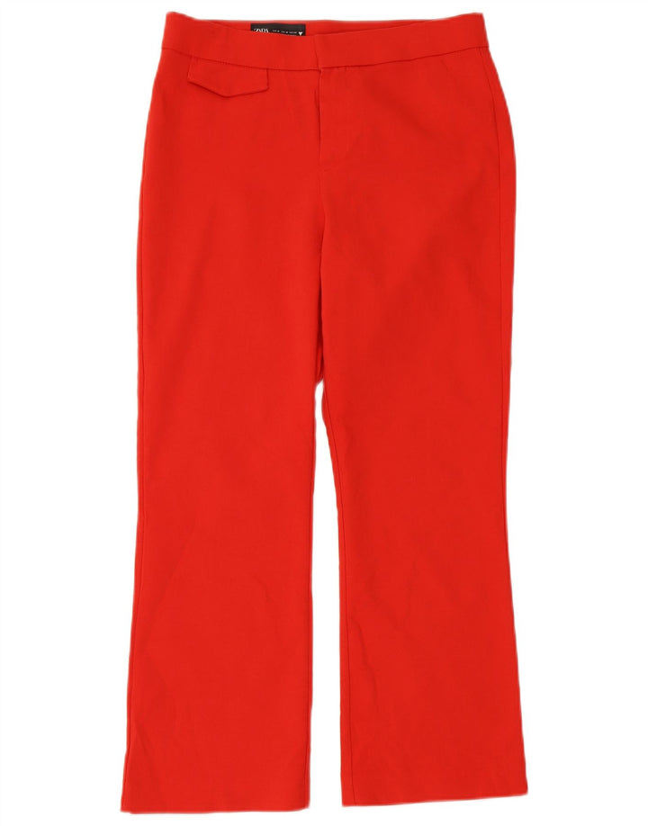 ZARA Womens Straight Cropped Trousers Medium W30 L25 Red Cotton